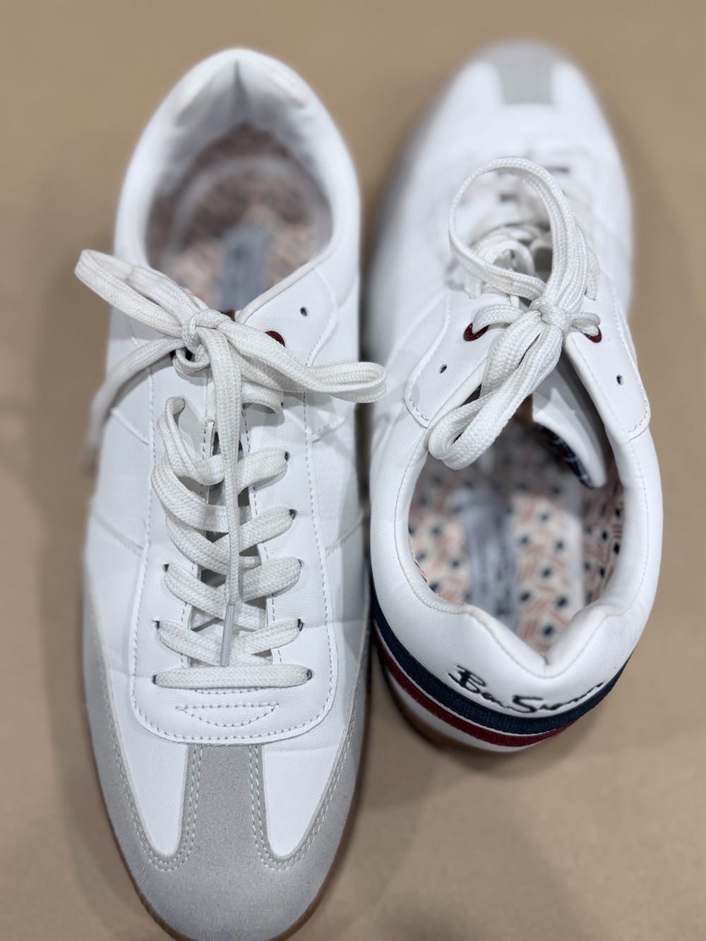 New Men’s Ben Sherman White Sneakers with Navy & Red Trim